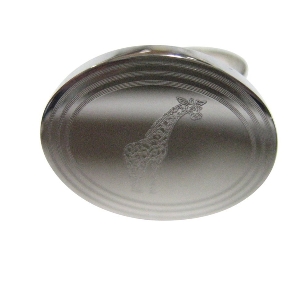 Silver Toned Etched Oval Giraffe Adjustable Ring
